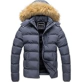 Pursky Men's Puffer Jacket Waterproof Winter Bubble Coats Ski Parka Fur Hooded