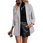 Happy Sailed Womens Plaid Tweed Blazers Dressy Casual Long Sleeve Double Breasted Open Front Blazer Jackets Work Suits