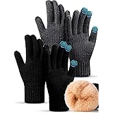 Janmercy 2 Pairs Winter Gloves for Women Men Touchscreen Fingers Chenille Knit Thick Fleece Lined Warm for Cold Weather