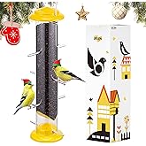iBorn Finch Feeders for Outside,Nyjer/Thistle Bird Feeder,14 Inch Tube Bird Feeders for Outdoors Hanging,Metal Finch Feeders for Thistle Seed with 12 Small Ports,8 Metal Perches,Yellow,Pack of 1