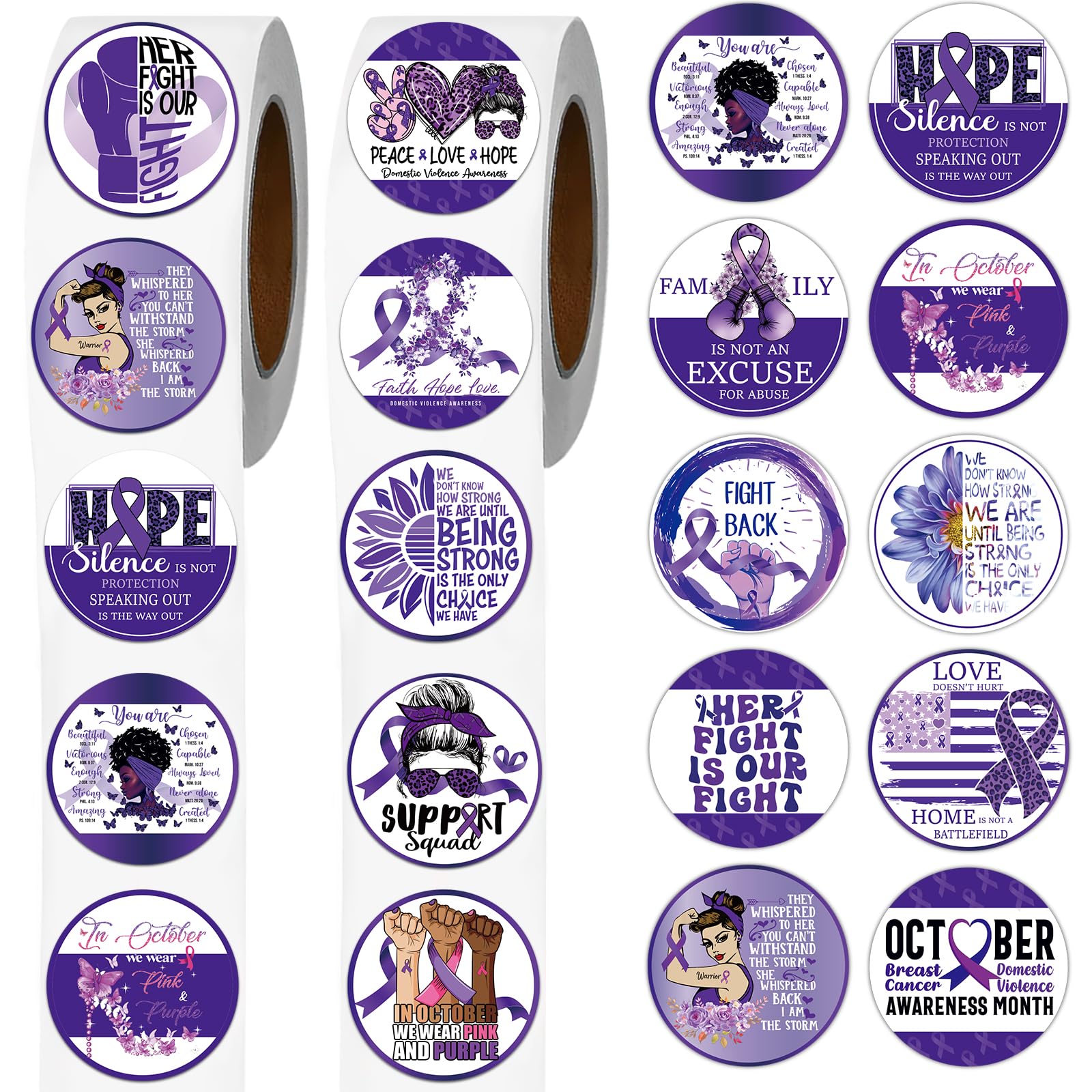 Photo 1 of ***2 PACKS INCLUDED*** Domestic Violence Awareness Stickers - 1000 PCs Purple Ribbon Decorations Adhesive Labels Roll Decals for Women Kids Student Teachers Classroom Reward School Decor Party Supplies Favors Gift***2 PACKS INCLUDED***