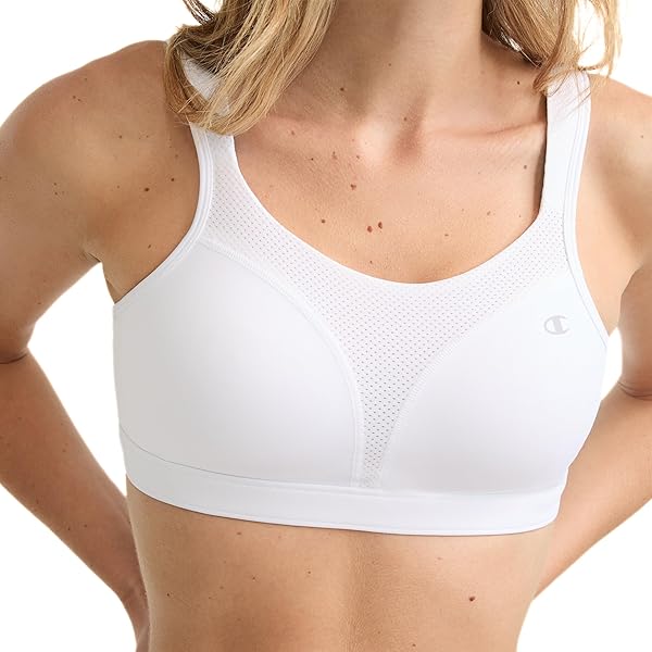 CHAMPION WOMEN’S SPORTS BRA, HIGH-IMPACT, MAXIMUM SUPPORT, BREATHABLE, MOISTURE-WICKING FABRIC, WHITE, 38D