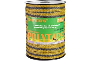 HENGTONG Electric Fence Poly Tape Horse Fencing Tape 656 Feet 200m, 6/5 Inch 30mm Width, 8 Strong Stainless Steel Conductors, Yellow and Gray