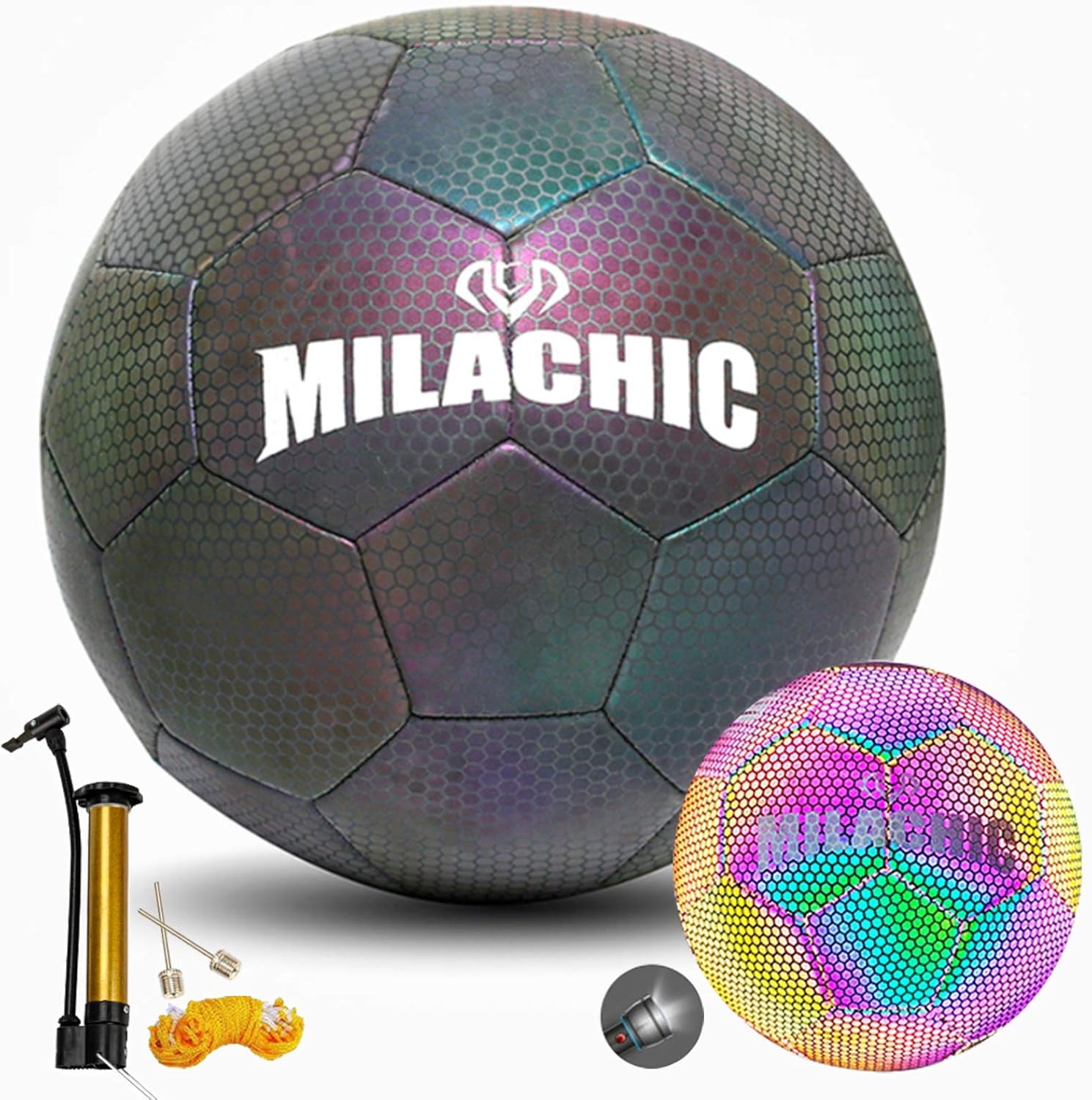 Milachic Soccer Ball Size 5 Holographic Reflective Soccer Ball Glowing