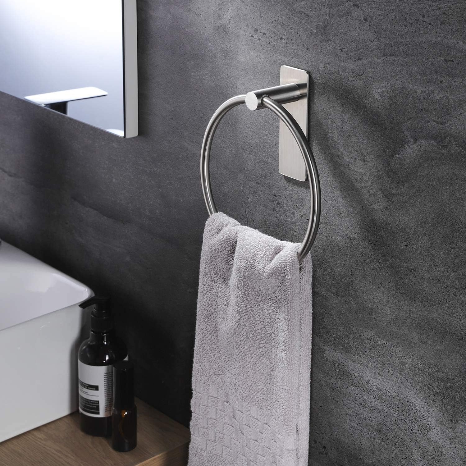 BIBILAB Self Adhesive Towel Holder, Stainless Steel Towel Ring Drill Free Hand Towel Bar for Bathroom (1): Kitchen & Dining