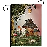 ShineSnow Fantastic Fairy Tales Mushroom Garden Landscape Tree Light Garden Yard Flag 12"x 18" Double Sided, Polyester Welcome House Flag Banners for Patio Lawn Outdoor Home Decor