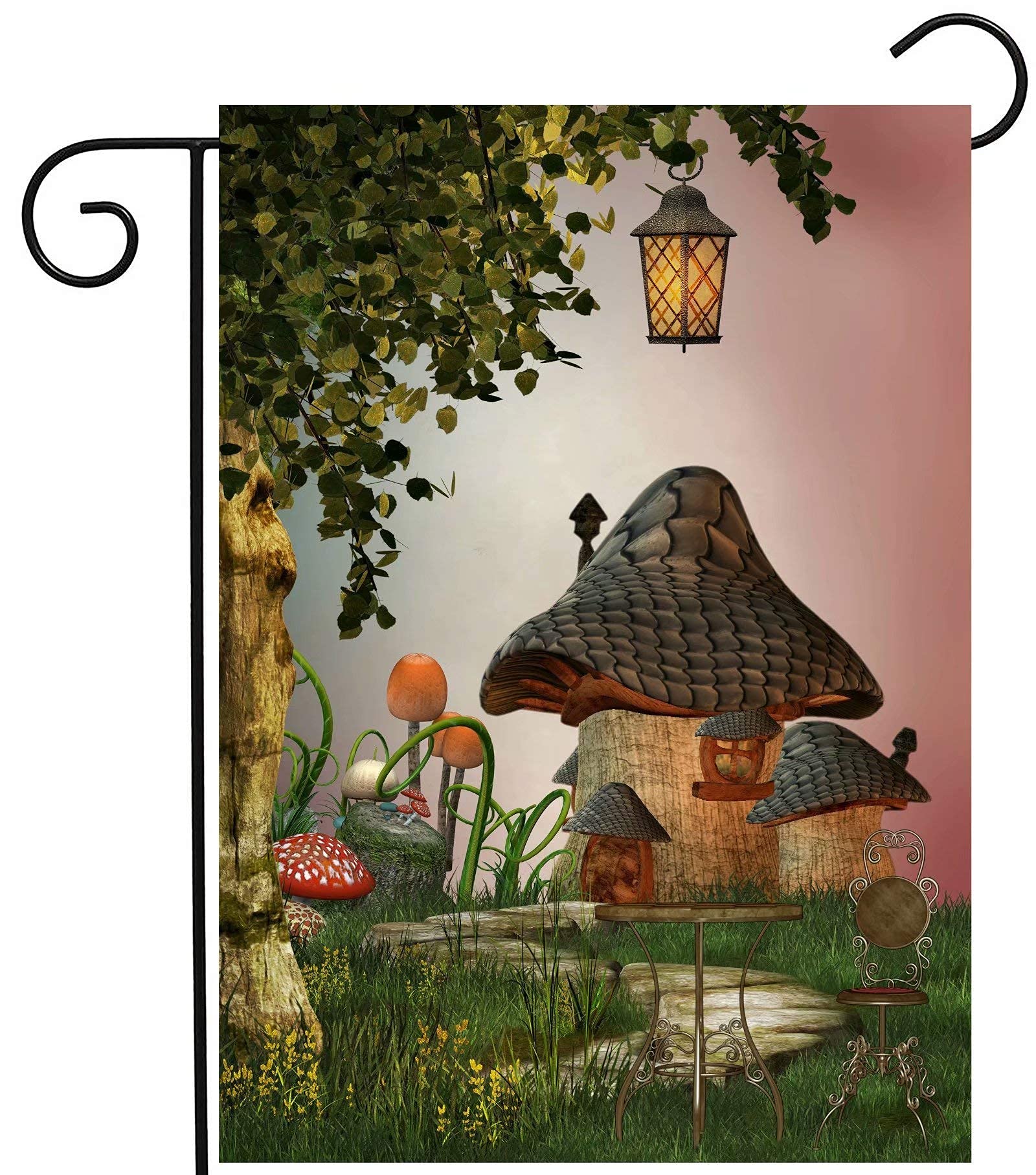 ShineSnow Fantastic Fairy Tales Mushroom Garden Landscape Tree Light Garden Yard Flag 12"x 18" Double Sided, Polyester Welcome House Flag Banners for Patio Lawn Outdoor Home Decor