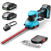 Seesii 2-in-1 20V Cordless Hedge Trimmer 12" &amp; Grass Shear, 2 Batteries | Shrub Trimmer &amp; 6" Grass Shears, Dual-Action Blades, Dual Safety Lock, for Small Yards &amp; Lawn Edges, 2.0Ah Batteries
