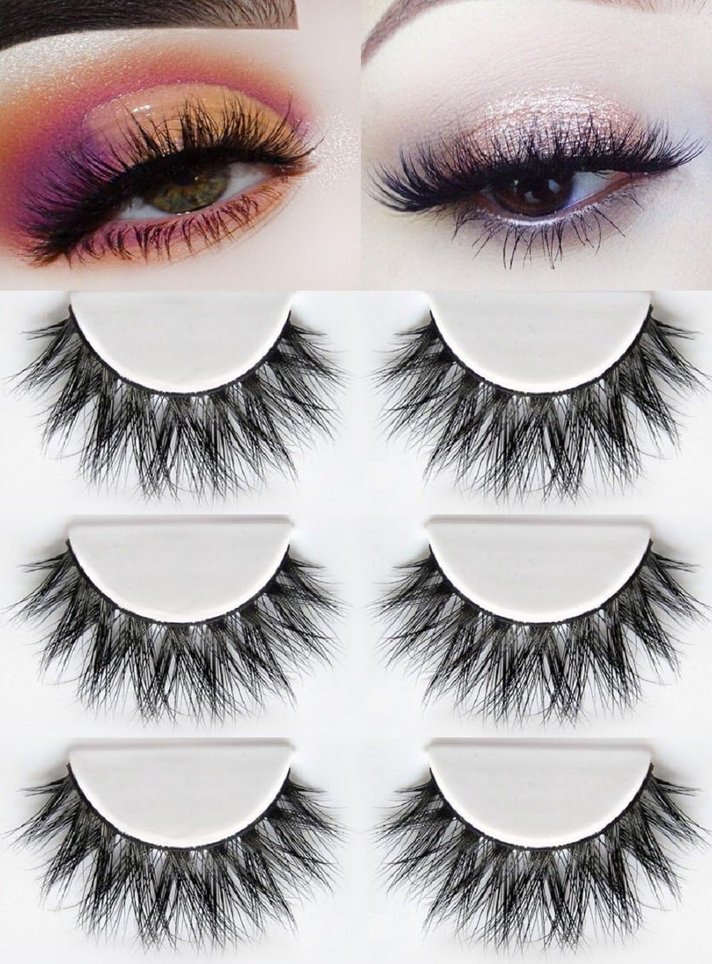 3D Mink Fake Eyelashes -100% Hand-made Siberian Mink Fur False Eyelashes Dramatic Thick Crisscross Deluxe False Lashes Nature Fluffy Long Soft 3 Pair Package