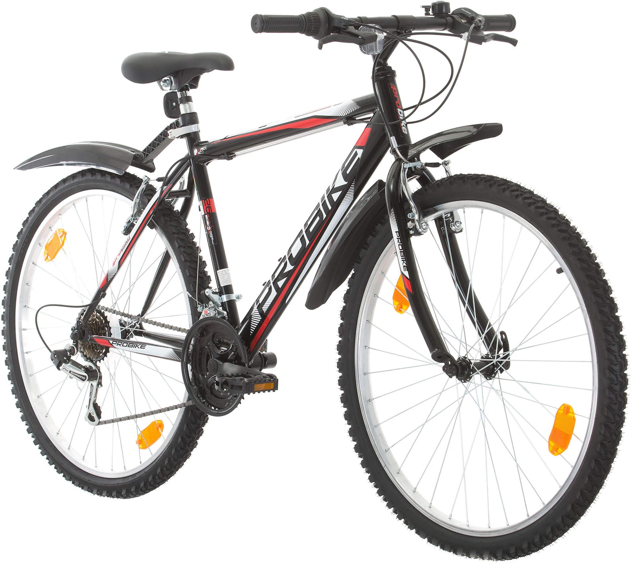 Multibrand, PROBIKE PROBIKE 26, 26x19 480mm, 26 inch, Mountain Bike, 18 speed, Mudgard Set, For Men, Black Gloss