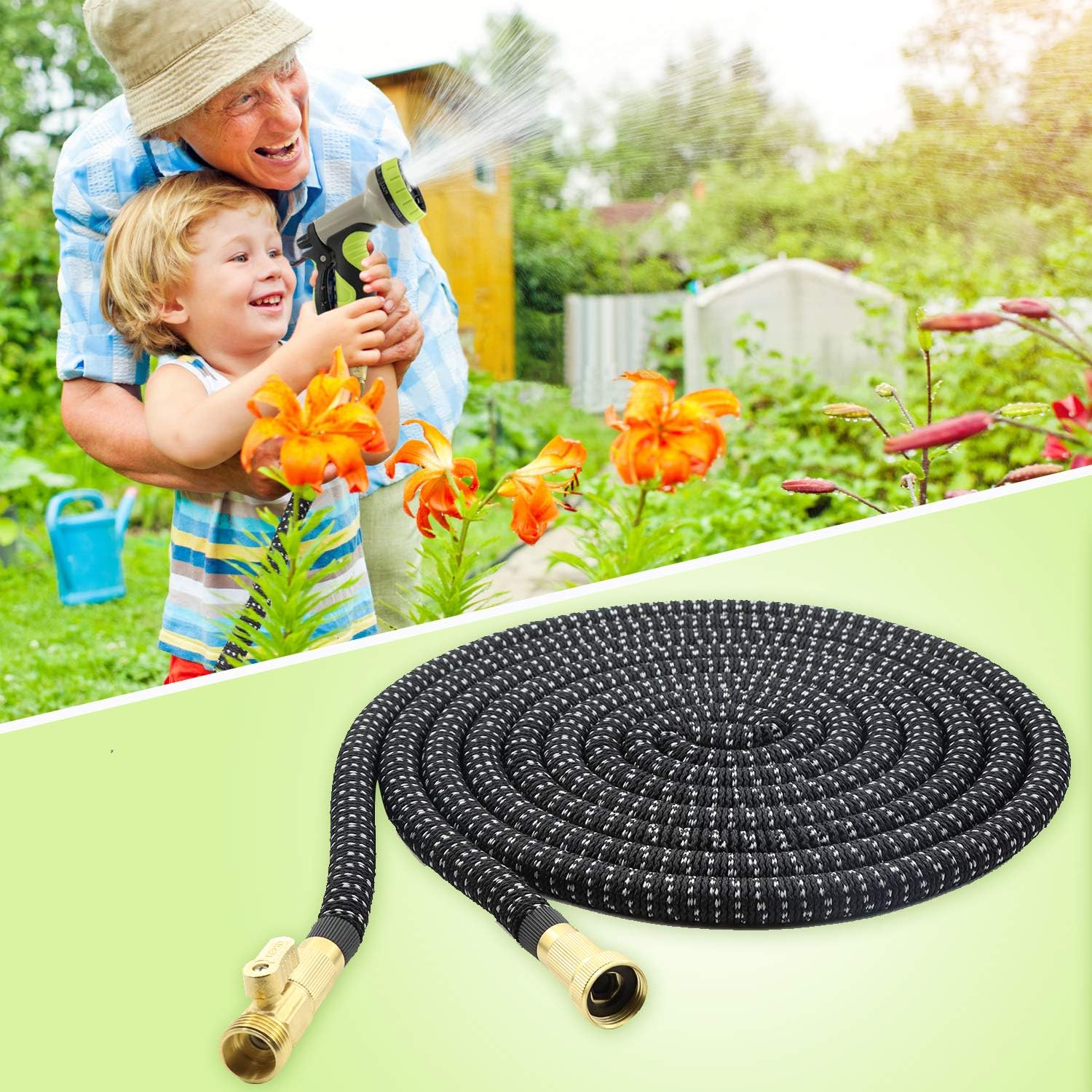 YKTOUIM 50FT Expandable Garden Hose, Garden Hose with 9 Functional Nozzles, Durable Three-Layer Latex Flexible Water Hose, Expandable Hose with 3/4" Solid Brass Fittings, Easy Storage Kink Free Hose : Garden & Outdoor