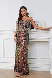Women's V Neck Spaghetti Straps Sequin Sparkly