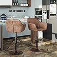 Keyluv Bar Stools Set of 2 for Kitchen Counter Adjustable Swivel Height Barstools 29 Inch Faux Leather Bar Chairs with Padded Back and Chromed Metal Base, Retro Brown
