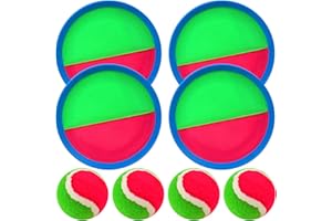 ECJWEI Toss and Catch Ball Set, Paddle Catch Ball and Toss Game for Kids, Great Beach Games/Backyard Games/Outdoor Games for Kids and Family (4 Paddles, 4 Balls)