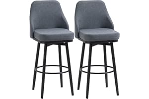 HOMCOM Bar Height Bar Stools Set of 2, 360° Swivel Barstools, Upholstered Extra Tall Bar Chair with 30" Seat Height and Steel