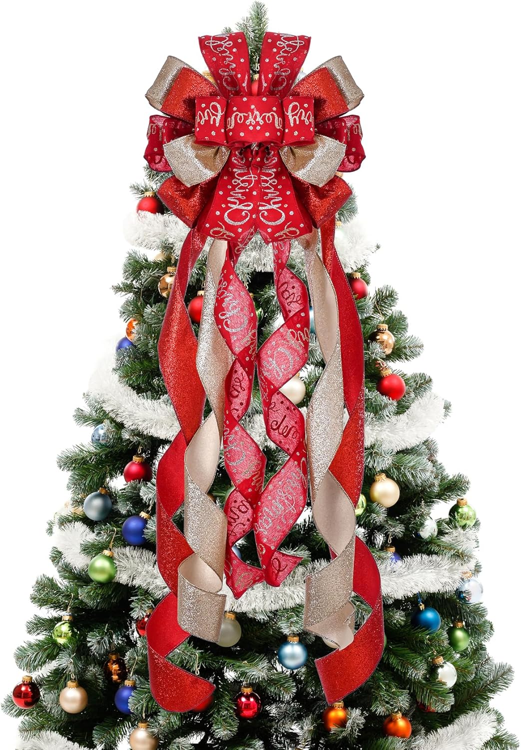 Tree Toppers - Christmas Tree Topper Christmas Wreath Bow 45