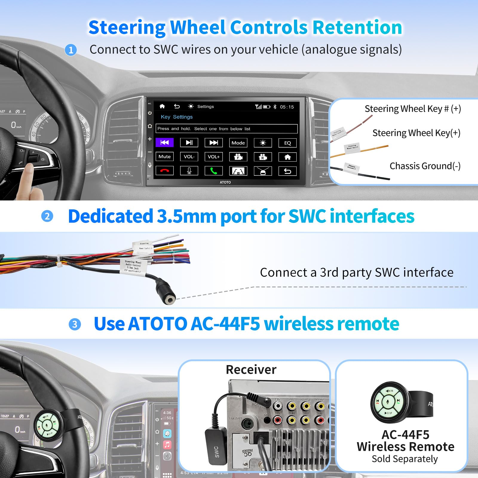 ATOTO F7WE 7inch Touchscreen Double DIN Car Stereo, Wireless CarPlay & Wireless Android Auto, in-Dash Video Receivers, Bluetooth, MirrorLink, HD LRV, Voice Control, F7G2B7WE
