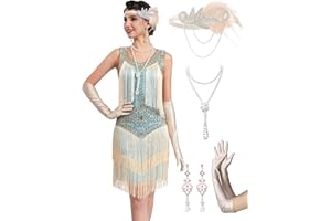 RRYIO 1920s Flapper Dresses for Women,Lace V Neck Great Gatsby Dresses Fringed Roaring 20s Dresses
