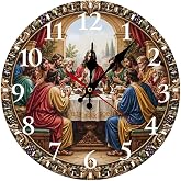 Christian Wall Clock 9.8 Inch, Last Supper Religious Decorative Clock, Jesus and Disciples Artwork Round Wall Decor, Faith Home Decor for Living Room Church Office Prayer Room