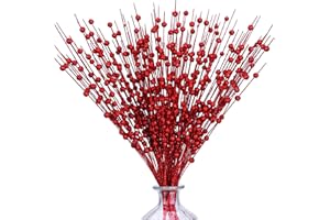 efivs arts 10 Pack Red Artificial Glitter Berry Stems 15.7" Fake Christmas Picks Decorative Glitter Sticks for Christmas Tree DIY Wreath Crafts Fireplace Decor