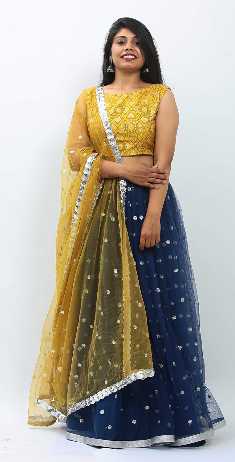 blue and yellow blouse