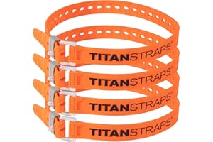 TITANSTRAPS Titan Utility Straps – Easy-To-Use, Reliable Tension Straps for Securing Bike & Moto Gear, Skis, Garden Hoses, Field Repair – Use in Frigid Temp – 60 lb.Working Load, 25" Length, Safety Orange, 4-Pack