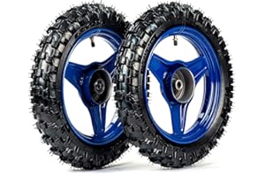 SUNQIAO Front and Rear Rim Wheel Kit PW50 PY50 PEEWEE50 50CC Pair of Rim Tire Dirt Bikes ATV Motocross Brake Wheel Assembly Replacement (Blue)