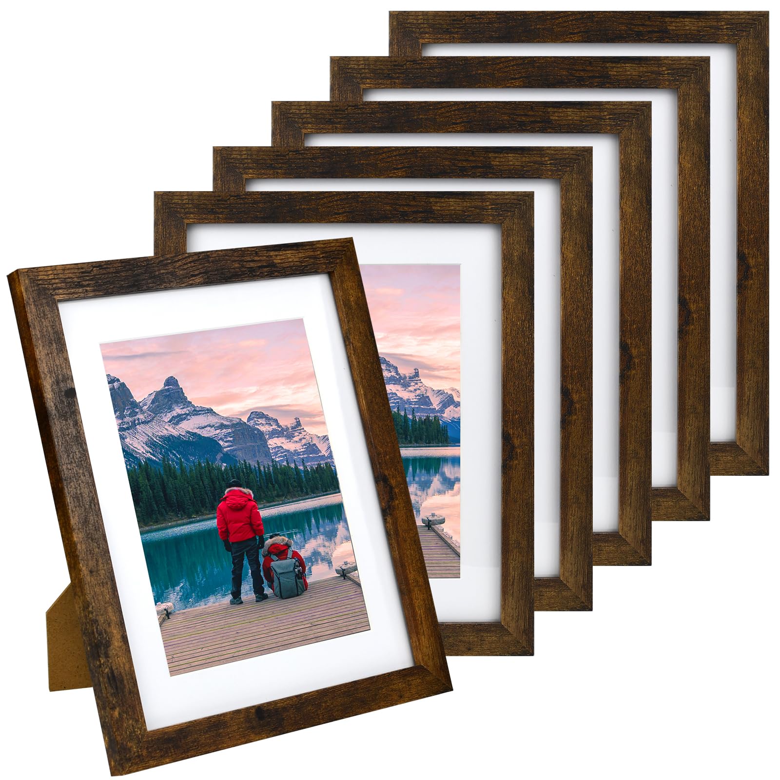 Photo 1 of HOMEPIC 8x10 Picture Frames Set of 6 Brown,MDF Wooden 8x10 Photo Frames with Mat 6 Pack, Distressed Wooden Frame for Table Top Display, Set of 6 Picture Frames 8x10 for Wall Decoration with Hang Nails