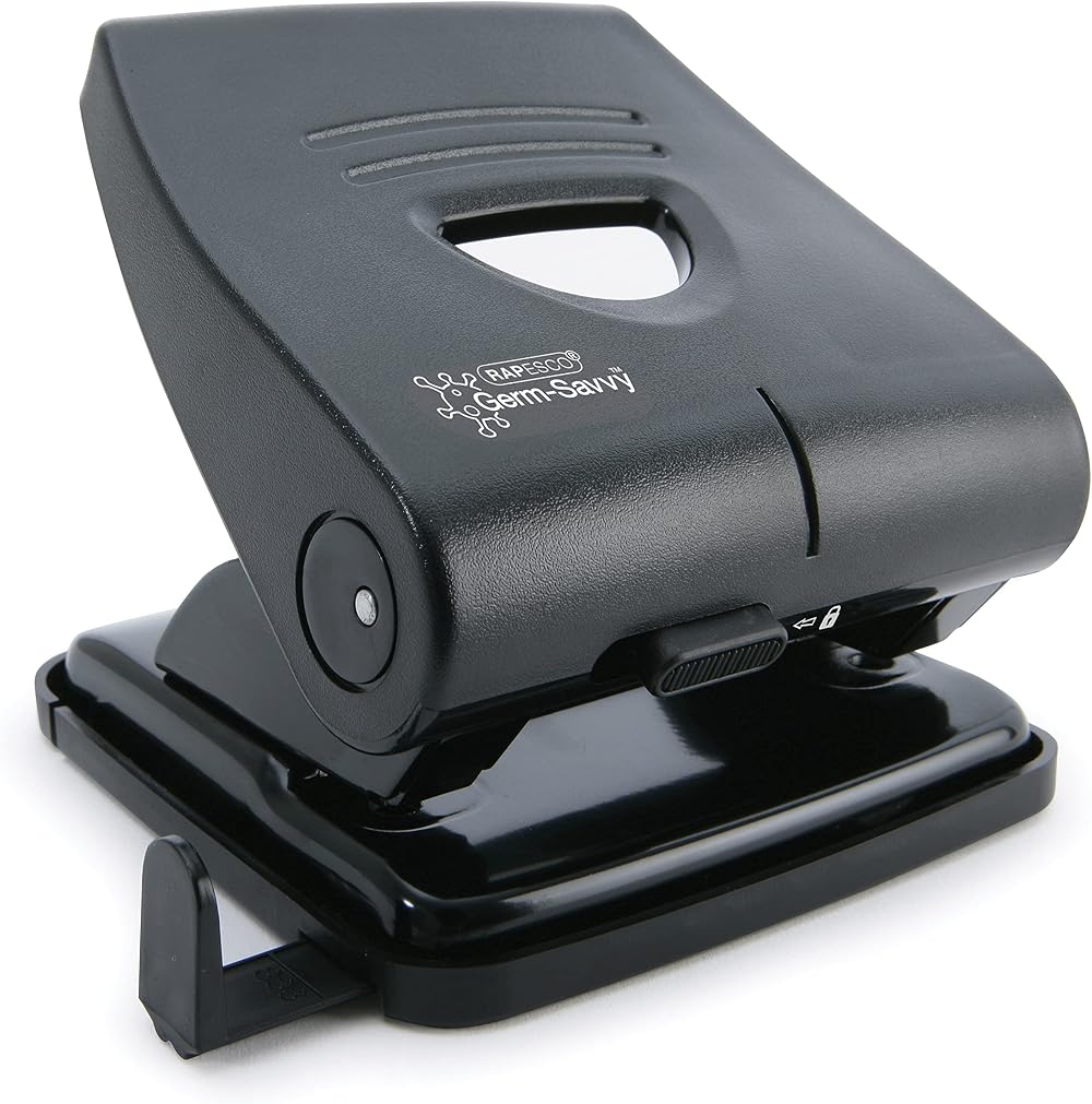 Rapesco PF827PB2 Germ-Savvy Antibacterial 827-P 2-Hole Punch 30 Sheet Black