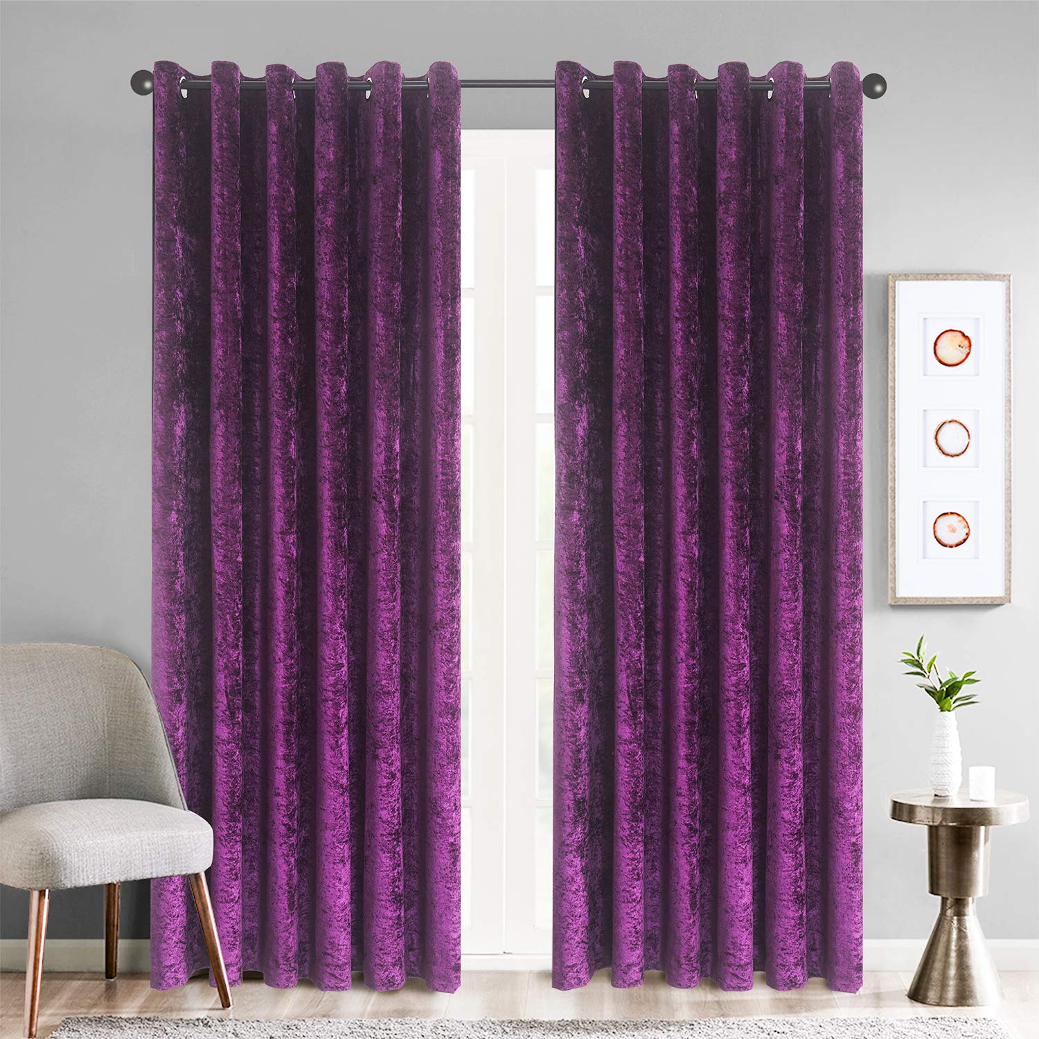 WEAVERS: Pair of Fully Lined Crushed Velvet Curtains. 4cm Metal Ring Top to Easily install curtains with Rods. Ideal for Winter and Summer. Color – Purple Size - 46" wide x 72" drop (117 x 182cm)