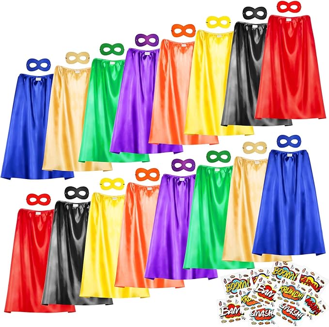 Superhero Capes, 16 Sets (32PCS) Bulk Pack Dress Up Costume for Kids
