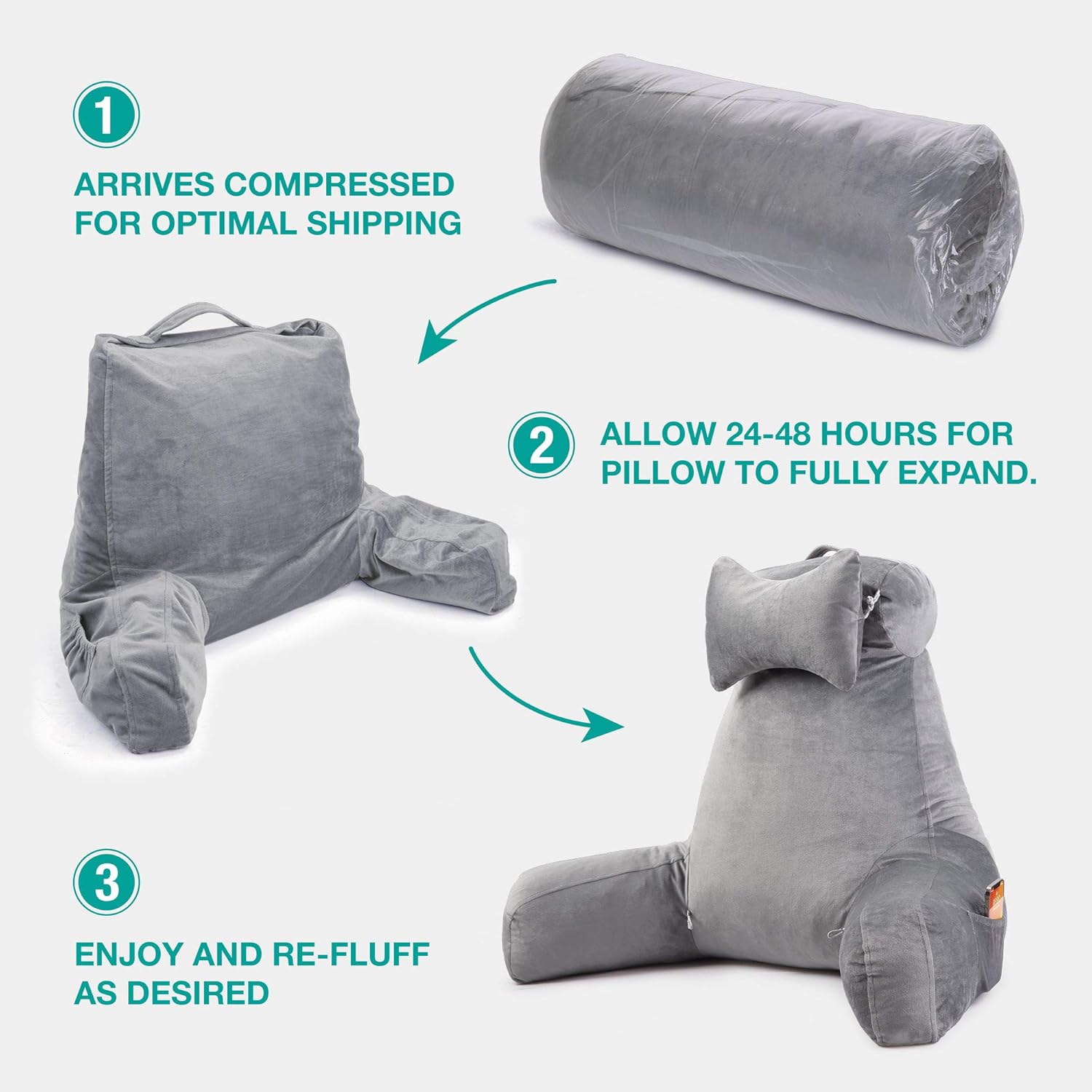 Vekkia Bed Rest Reading & Neck Pillow, Bonus Multifunction Detachable Pillow, Ergonomic Design. Perfect Back Support for Adults Reading/Watching TV/Sitting in Bed - Extra Foams Incl. Large- 23.5': Home & Kitchen