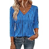 Zeagoo 3/4 Length Sleeve Womens Tops V Neck Shirt Dressy Casual Blouse Basic Tshirts 2026 Fashion Clothing S-2XL