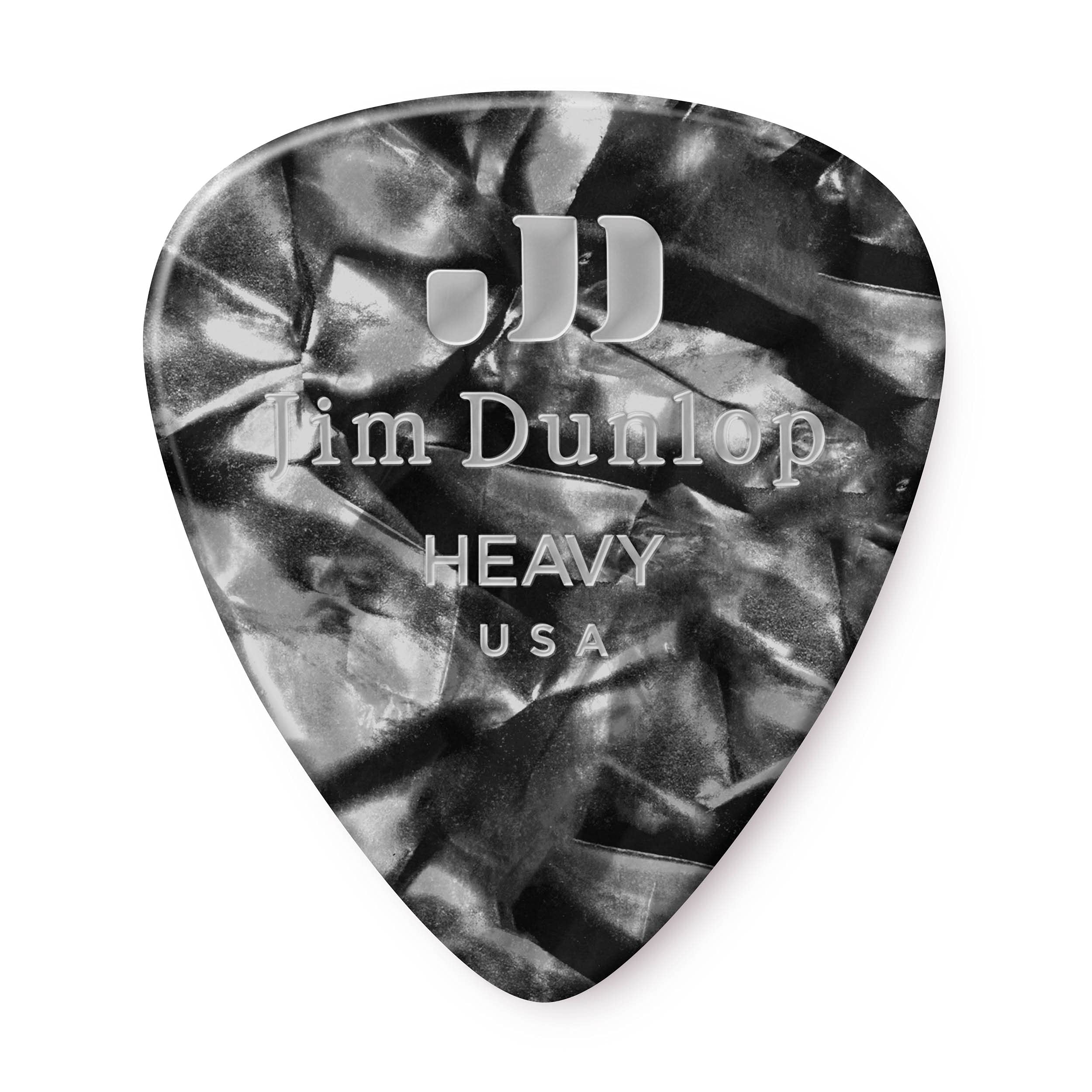 Dunlop 483R02HV Genuine Celluloid, Black Pearloid, Heavy, 72/Bag