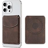 maogoam Magnetic Leather Wallet Compatible With MagSafe, Leather Magnetic Cards Holder With Flap Cove for iPhone, Ultra Slim, Fit 4 Cards, RFID Blocking, Dark Brown