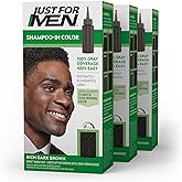 Just For Men Shampoo-In Color (Formerly Original Formula), Mens Hair Color with Keratin and Vitamin E for Stronger Hair - Rich Dark Brown, H-47, Pack of 3