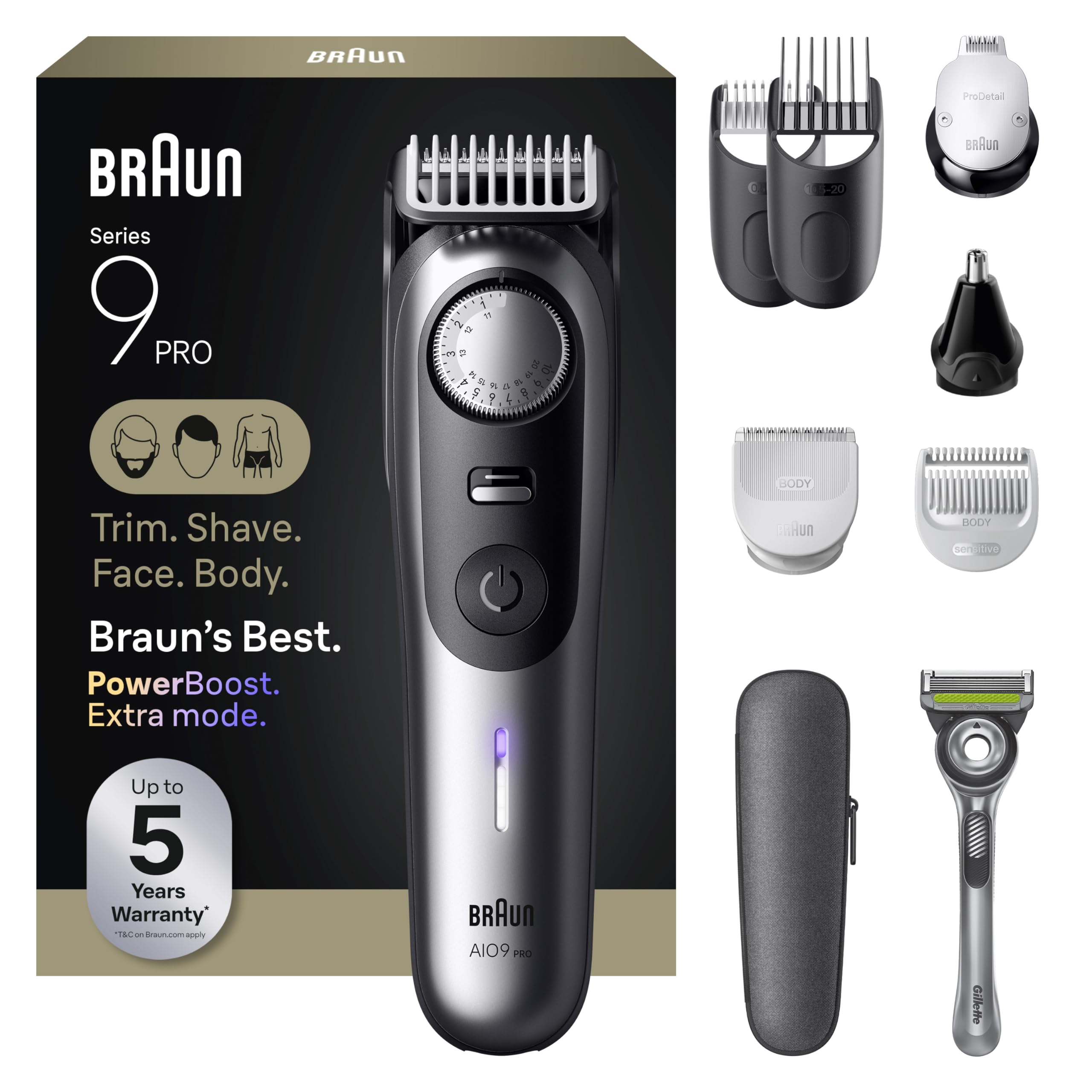 Photo 1 of Braun Series 9 PRO All-in-One Beard & Body Grooming Kit for Men, Cordless Trimmer, Hair Clippers & Shaver for Face, Hair & Body with Gillette Labs Razor, AIO 9550