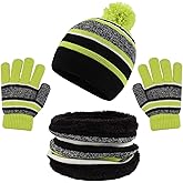 Winter Kids Hat Scarf Glove Set Knit Fleece Lined Beanie Neck Warmer Mittens for Toddler Boys Girls 3-8 Years