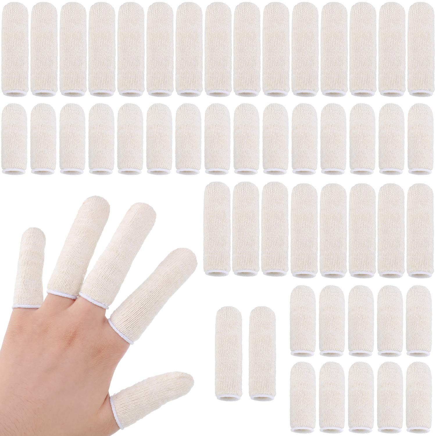 Photo 1 of 50 Pieces Cotton Finger Cots Finger Toe SleevesThumb Protector Fingertips Protective Cushion, Moisture Wicking (5 cm/ 2 Inch, 7.6 cm/ 3 Inch)