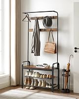 VASAGLE Coat Rack with Shoe Storage Bench 4 in 1 Industrial Rustic Brown view 2