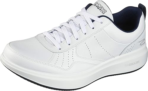 Amazon Skechers メンズ Gowalk Steady Relaxed Fit フルレザー レースアップ パフォーマンス ウォーキングシューズ スニーカー スノートレーニング