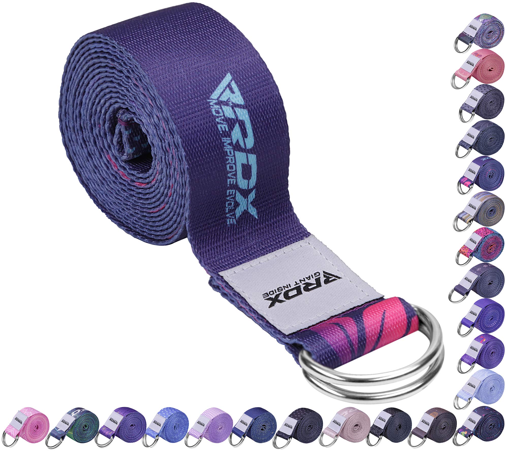 RDX 8ft Yoga Strap with D-Ring Buckle, Durable Polyester Cotton Adjustable Belts for Stretching Pilates Dance Gymnastics Fitness Holding Poses Flexibility Physical Therapy, Home Gym Exercise Workout