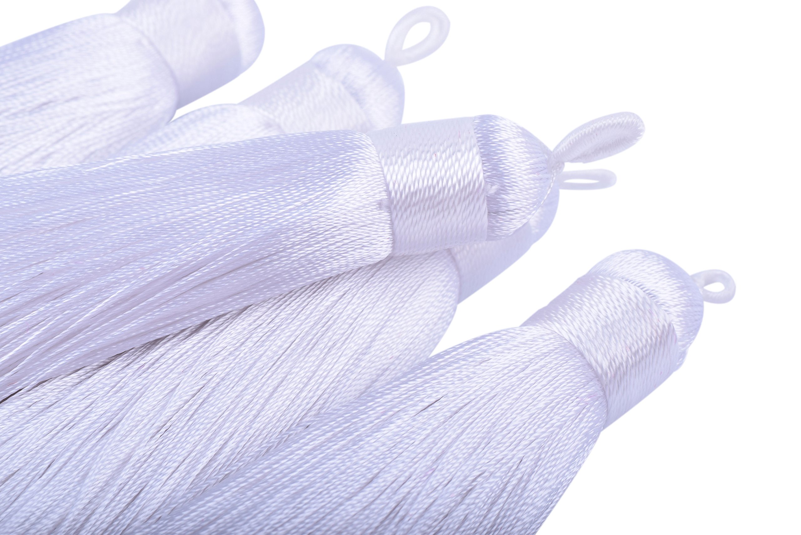 KONMAY 10pcs 3.4''(8.5cm) Handmade Imitation Silk Tassels with Hanging Loop for Jewelry Making (White)