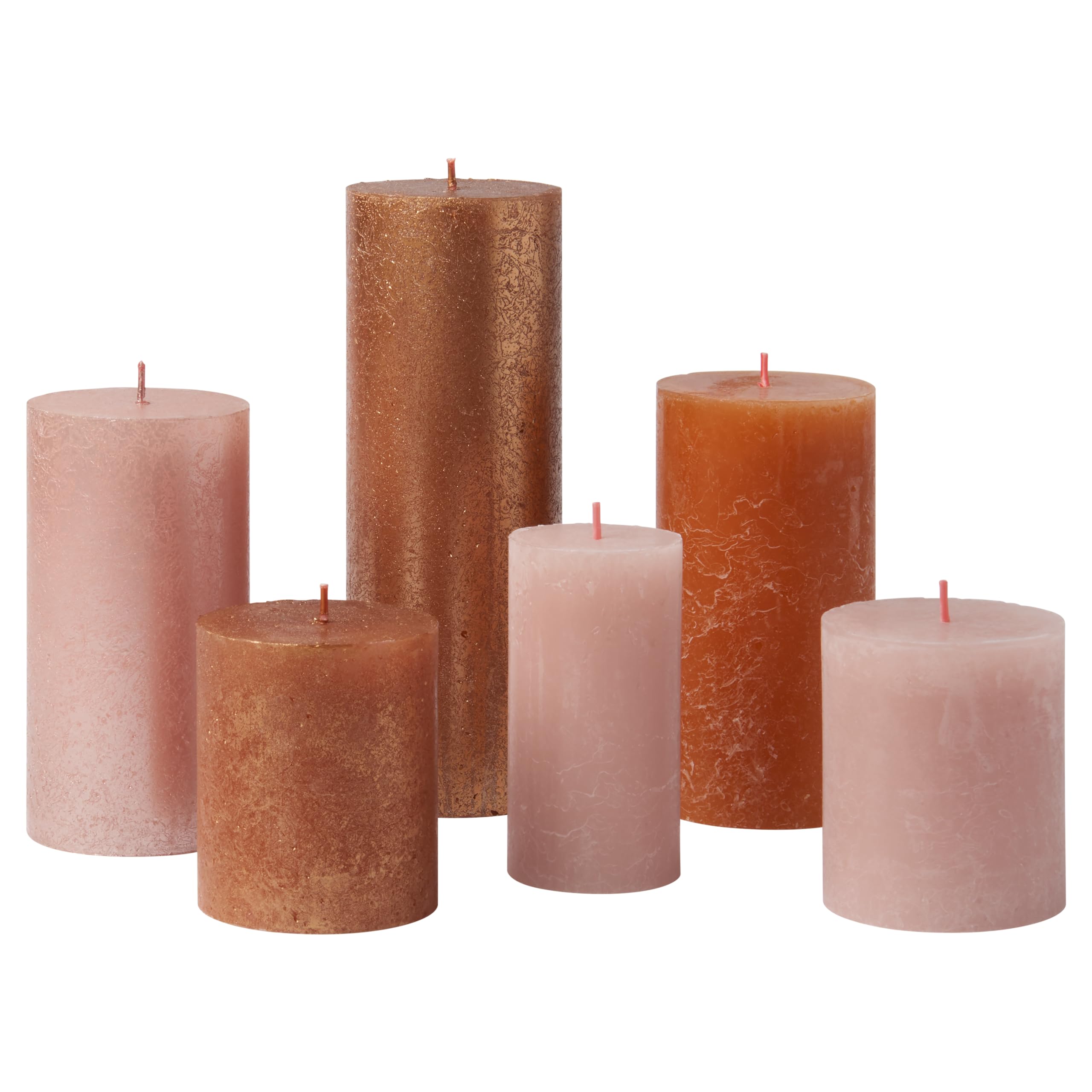 Bolsius Rustic Pillar Candles - Gift Set of 6 - Cosy Coppers - Decorative Household Candles - Length Burning Time - Unscented - Includes Natural Vegan Wax - Without Palm Oil