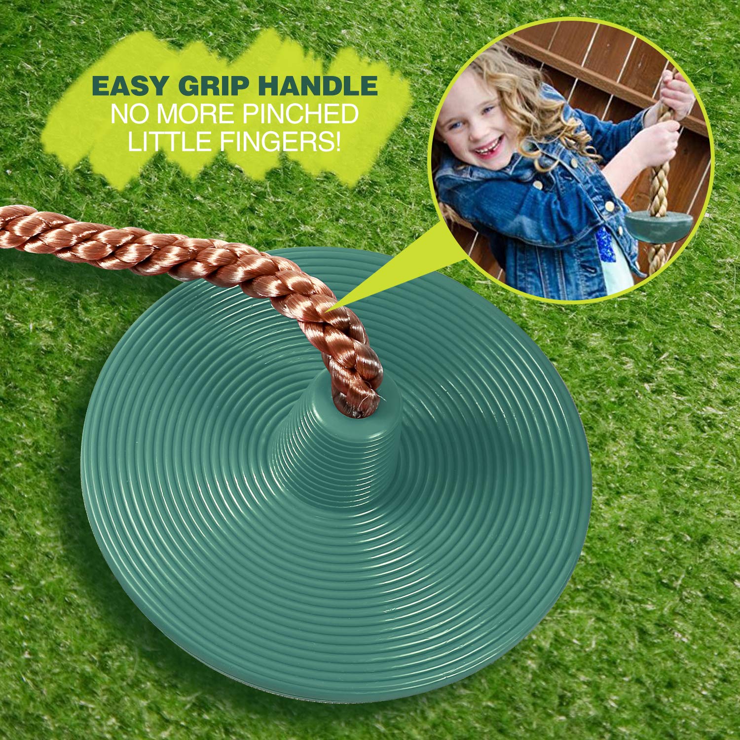 RedSwing Climbing Rope Swing for Trees, Heavy Duty Plastic Disc Swing Seat for Kids and Adults with Hanging Strap and Snap Hooks,Green