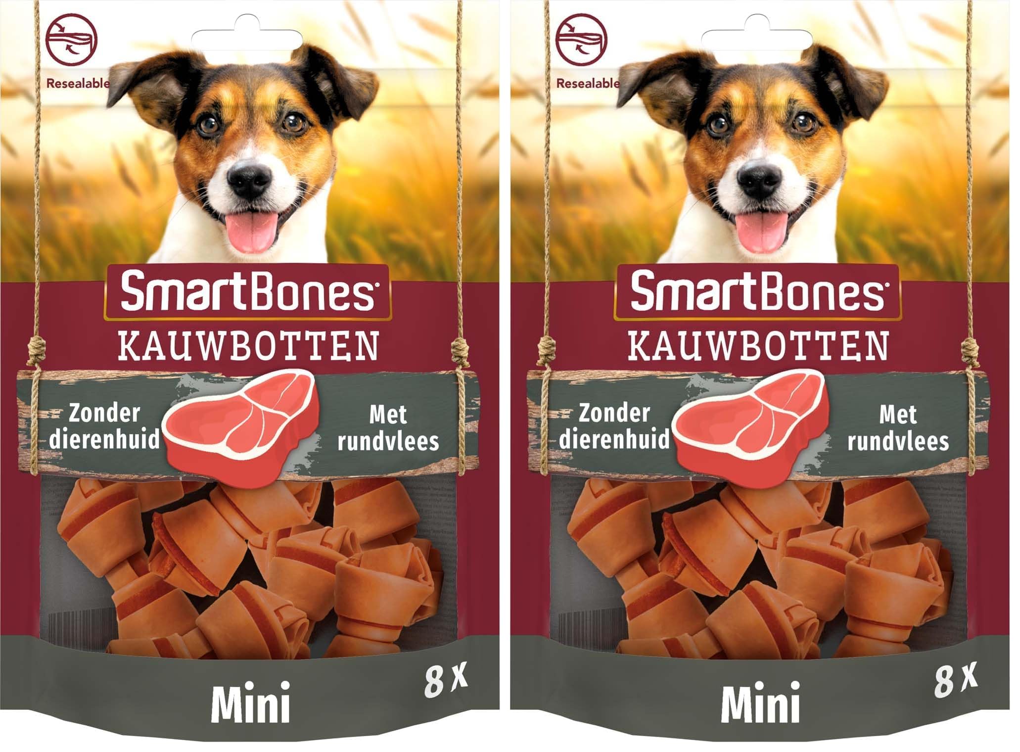 Smartbones 8 Mini Beef Bones Rawhide Free Chew Dog Treats (Pack of 2)