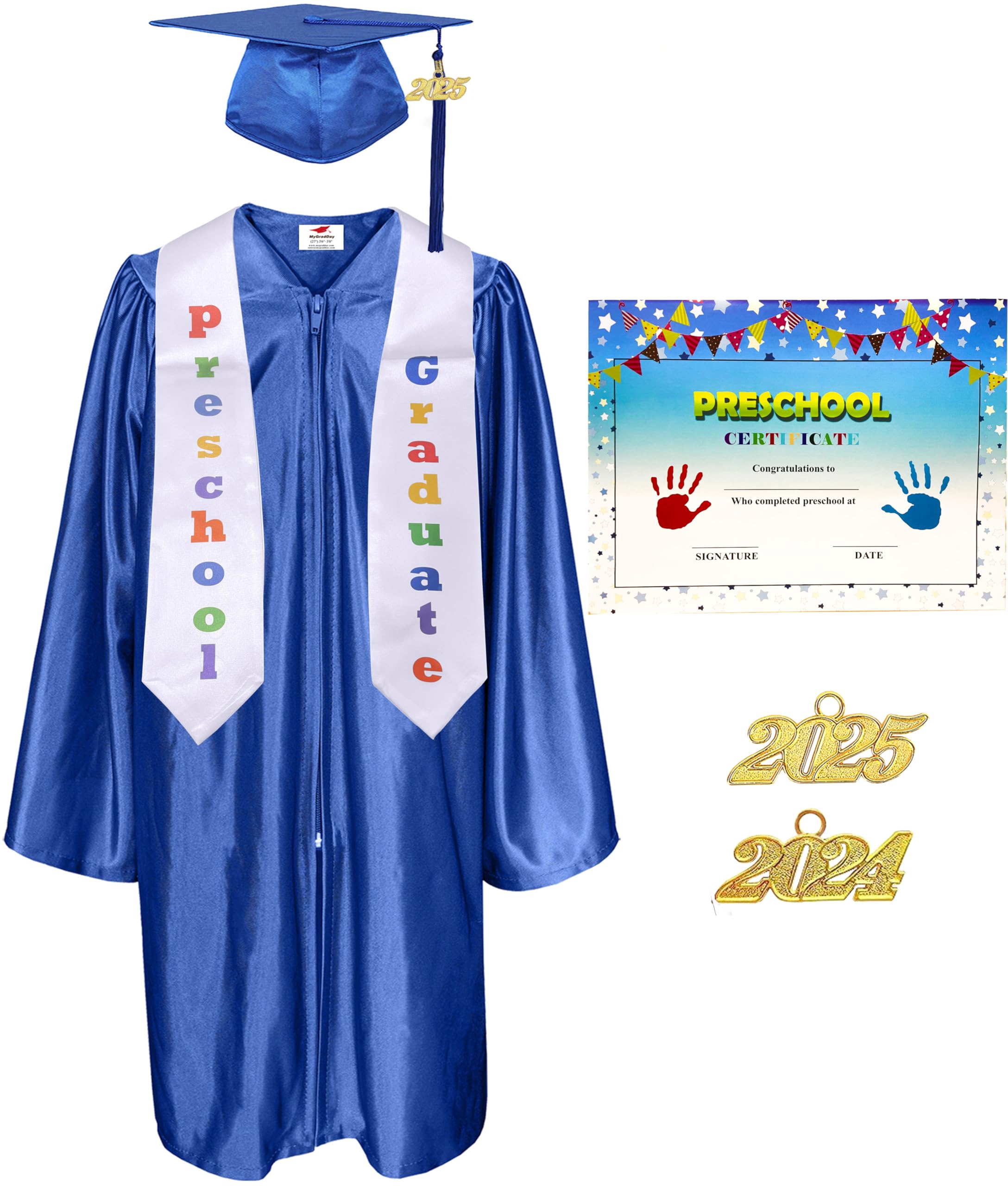 Photo 1 of MyGradDay Shiny Kindergarten & Preschool Graduation Gown Cap Tassel 2024 &2025 Charm
