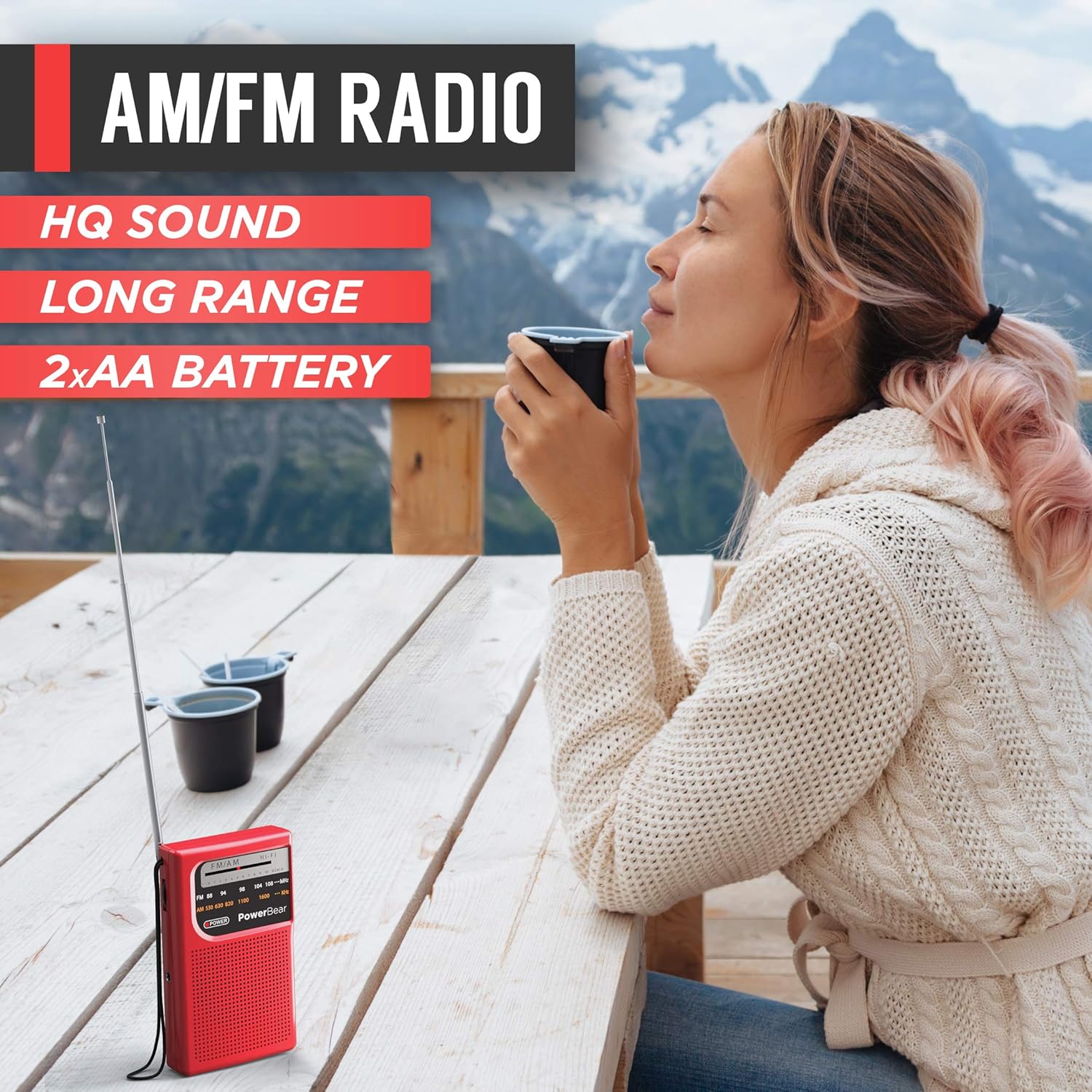 PowerBear Portable Radio | AM/FM, Battery Operated, Long Range (Black): Home Audio & Theater