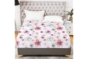 YIYEA Twin Fitted Sheet Only - Floral Print - 100% Brushed Microfiber 1800 Thread Count Fitted Sheet Twin Size - Ultra Soft - 16" Deep Pocket - Shrinkage & Fade Resistant (Twin)