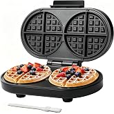 Baker&rsquo;s Friend Double Belgian Waffle Maker Thick, 2 X 6&rdquo; Round Waffle Maker, Belgium Waffle Iron, Waflera Electrica with Non-stick Plates, 1200W, Perfect for Kids &amp; Family Breakfast, Graphite